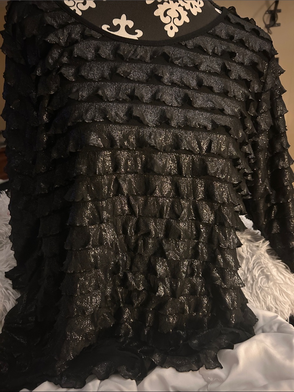 Kim Rogers Black shimmery Ruffle Long-Sleeve Blouse